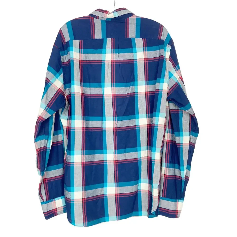 J. Crew Blue Red Gray Plaid Long Sleeve Button Down Sz L